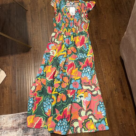 Sugarlips Dresses & Skirts - Sugarlips NWT L Maxi Dress Multicolor Floral Smocked Ruffle Flutter Short Sleeve